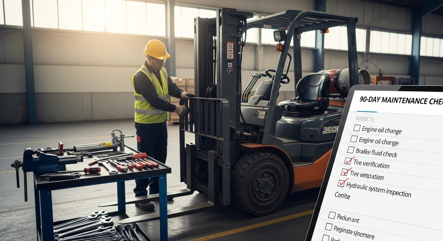 Manutenção preventiva de empilhadeira em galpão logístico