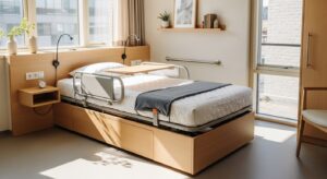 Quarto acessível com cama box ergonômica e circulação livre